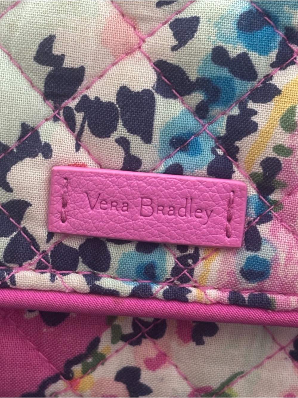 Vera Bradley Quilted Floral Trifold Wallet in Dusted Mint, Pink and Blue (RFID) - Picture 4 of 7
